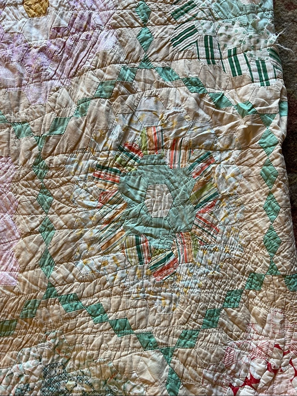 Antique 20s flower garden quilt pillow tube
